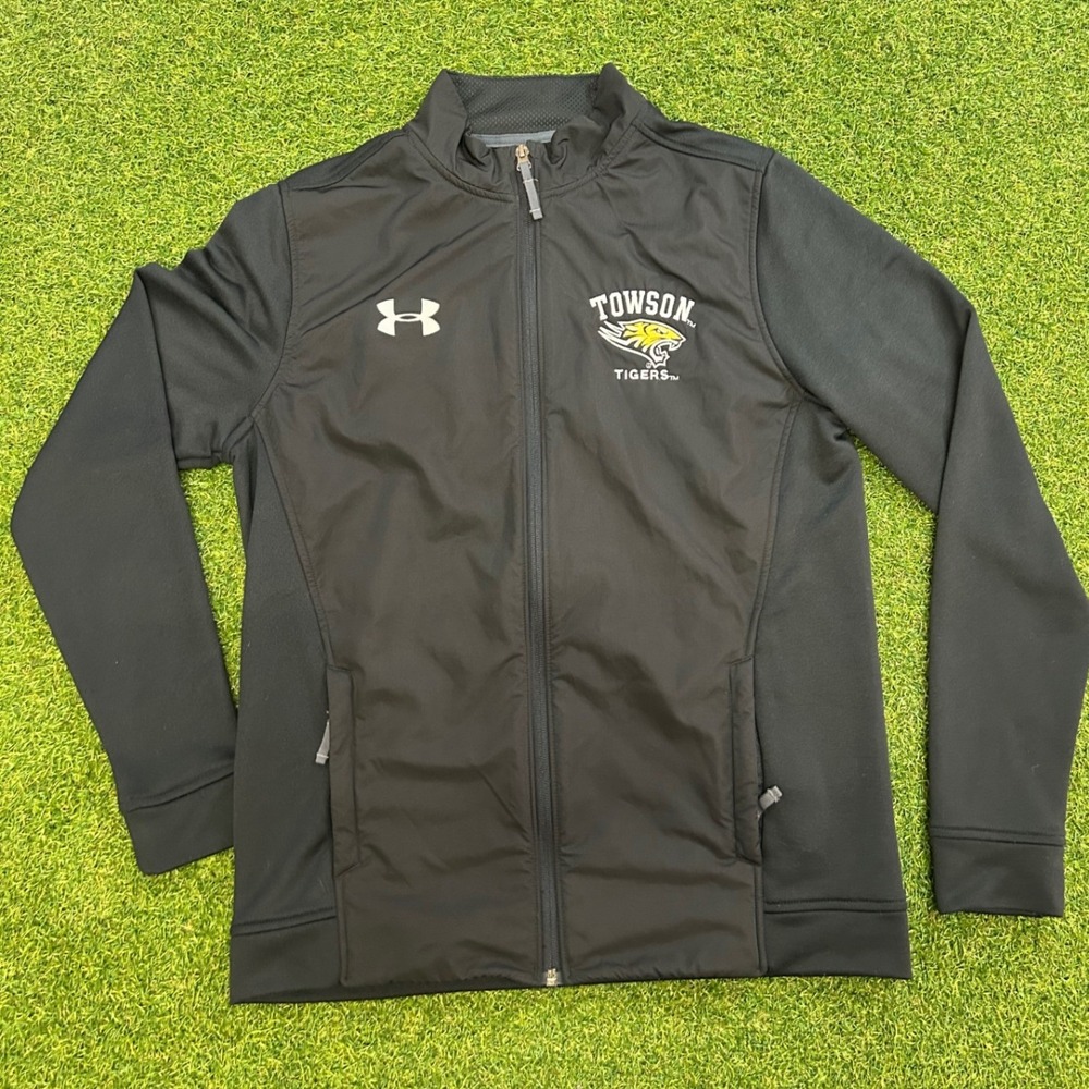 Under Armour Towson Tigers Mens Small Black Full Zip Fitted Hybrid Jacket Logo